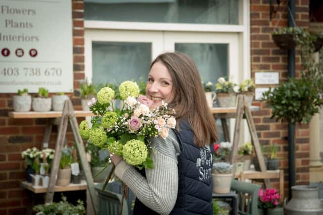 Stems Florist Southwater West Sussex, owner Kate in her shop SUS-180902-123948001