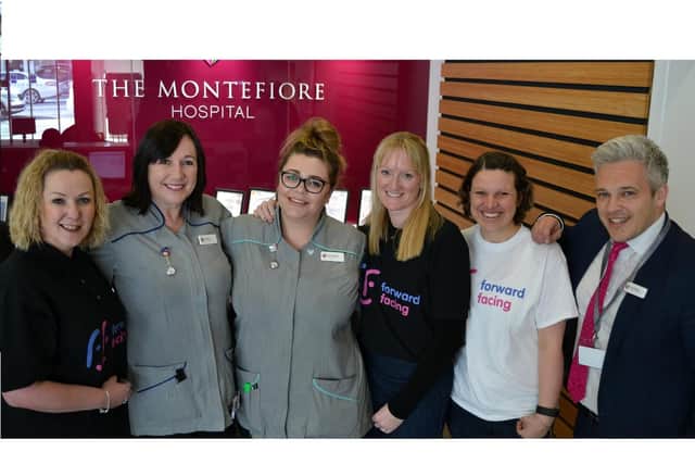 Senior staff nurse Julie Gore with her daughter Jess, and hospital director David Eglington with representatives from Forward Facing, left to right Candice Konig, Ann-Marie Johns, and Claire Johns.