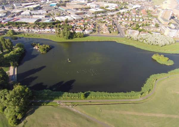 Aerial view of the lake at Brooklands Pleasure Park, East Worthing. Eddie Mitchell