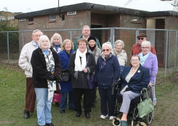 Members of Lancing and Sompting Liberal Democrats at the public toilet in Monks Recreation Ground