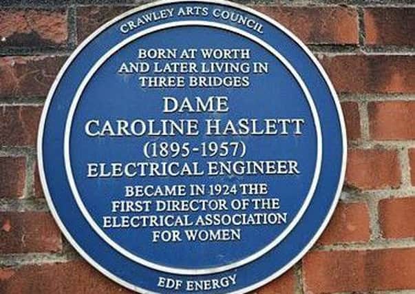 Blue plaque dedicated to Dame Caroline Haslett