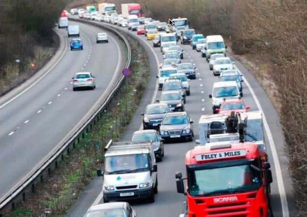 There are heavy delays on the A27 eastbound following a series of crashes
