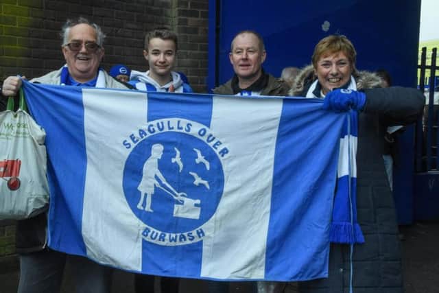Albion fans pictured outside Goodison Park. Picture by Phil Westlake (PW Sporting Photography)