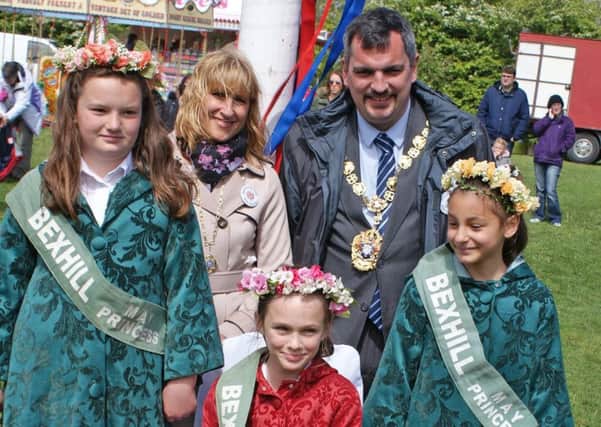 Bexhill Town Mayor, Cllr Simon Elford, and the May Queen Court 2017 SUS-180314-150046001