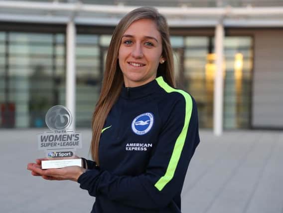 Aileen Whelan with her player of the month award. Picture by Paul Hazlewood/BHAFC