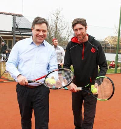 DM1831711a.jpg. Opening of new Clubhouse and courts at Slinfold Tennis Club. Jeremy Quin and head coach Nigel Matthews. Photo by Derek Martin Photography. SUS-181003-181608008