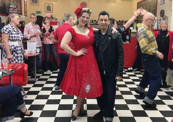 Performer Dawn Gracie with Colin Tenn from Brighton Jive Promotions