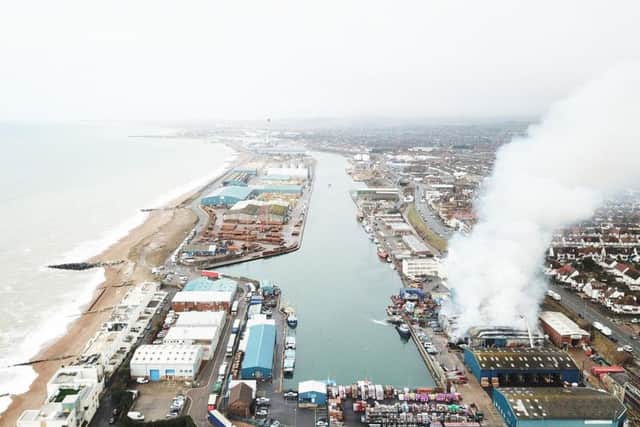 Drone footage of the blaze at Shoreham Port (Photograph: Eddie Mitchell)
