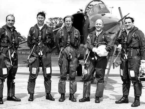 Duncan Simpson, centre, with the first four RAF pilots he trained to fly the Harrier in 1969