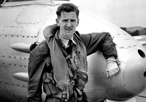 Duncan Simpson during his RAF service, standing in front of his No 222 Squadron Gloster Meteor, 1952