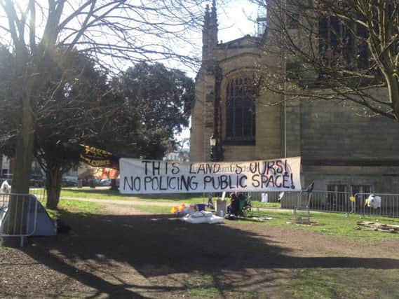 Campaigners set up camp at St Peter's Church to oppose PSPOs last year