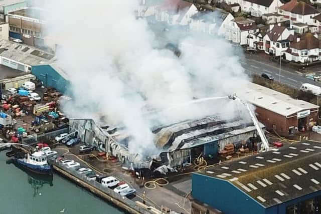 Fire at Chandlers Building Supplies, Shoreham Port (Photograph: Eddie Mitchell) SUS-180315-122854001