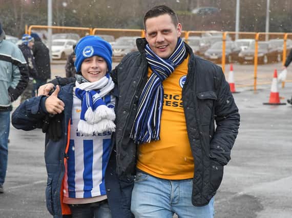Albion fans pictured at Old Trafford yesterday. Picture by Phil Westlake (PW Sporting Photography)