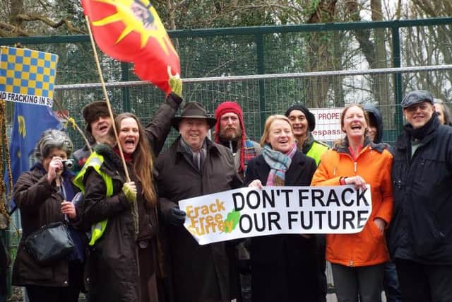 Green MEP Keith Taylor (centre) with anti-drilling campaigners at a previous protest