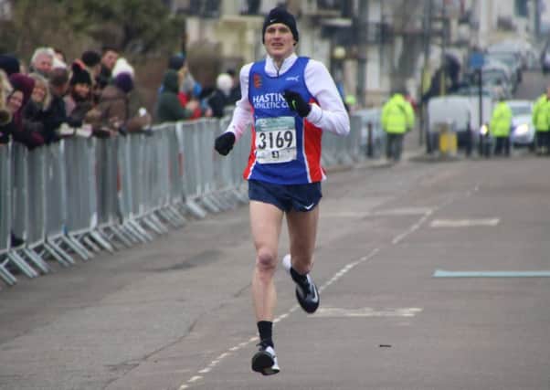 Adam Clarke comes home to win the 2018 Hastings Half Marathon. Picture courtesy Roberts Photography