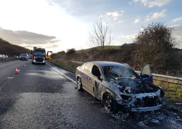 Car fire on the eastbound carriageway of the A27 on the Hangleton bypass. Picture: Sussex Roads Police