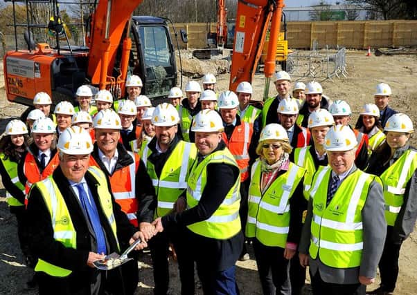 Groundbreaking ceremony as work begins to build a new office block on the former site of the the former Adur Civic Centre car park in Ham Road, Shoreham. Pic Steve Robards SR1807243 SUS-180321-173635001
