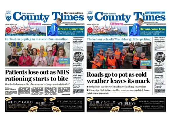 Front pages of the West Sussex County Times (Thursday March 22 edition)