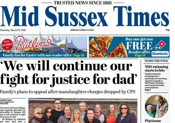 Front page of the Mid Sussex Times (Thursday March 22 edition)