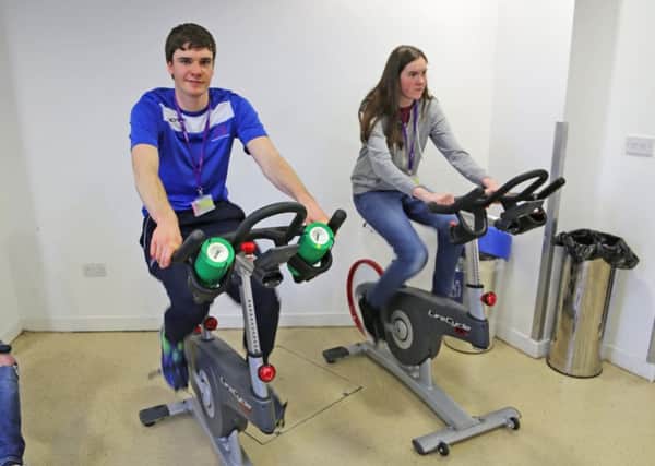 Bexhill College students participate in a cycling challenge for Sport Relief SUS-180328-090926001
