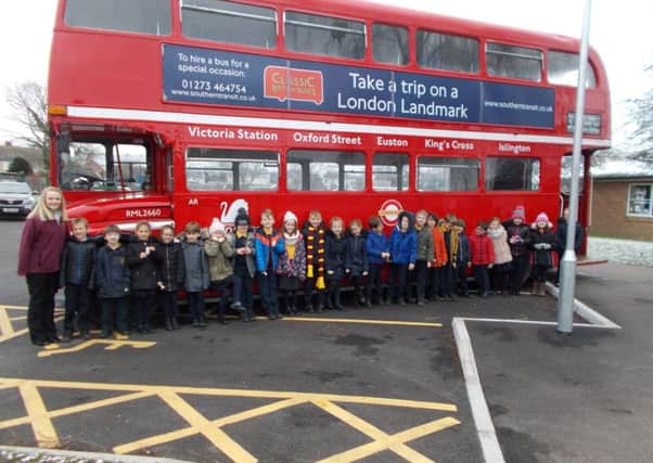 A vintage bus provided much excitement when it visited Upper Beeding Primary School.