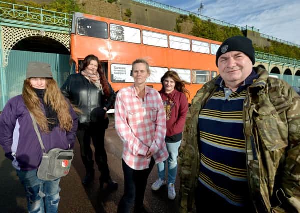Homeless bus, Brighton: Jim with members of the group