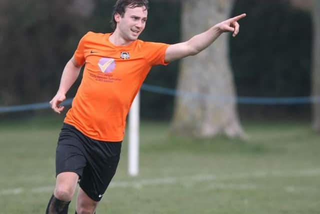 Matthew Wilson celebrates his goal in Worthing Town's win over Ferring. Picture by Derek Martin