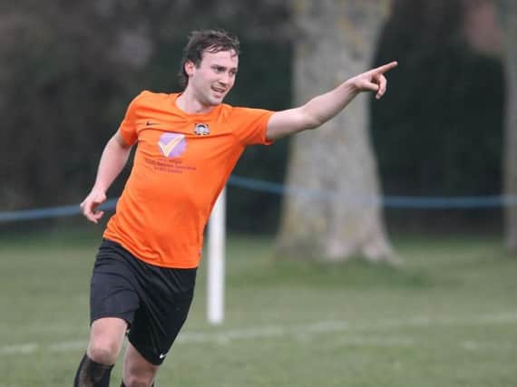 Matthew Wilson celebrates his goal in Worthing Town's win over Ferring. Picture by Derek Martin