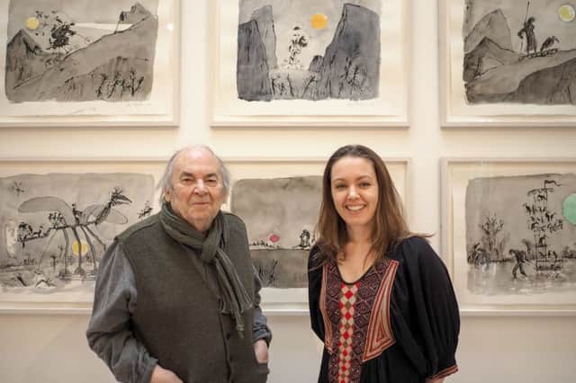 Sir Quentin Blake with Jerwood Gallery director Liz Gilmore