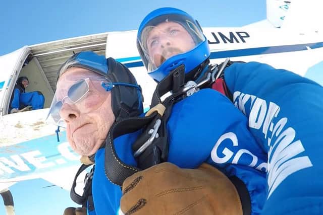 Brian Harper, 87, jumping from 10,000ft for Macmillian Cancer Support.