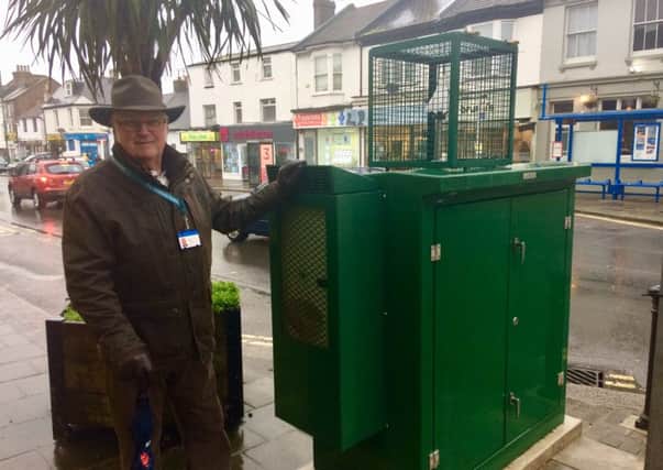 Councillor David Simmons with the new air quality equipment in Shoreham