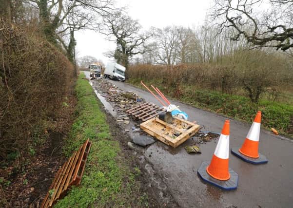 'Flytipped' debris left on the roadway at Countryman Lane, Shipley. Photo: Malcolm Green SUS-180328-104830001
