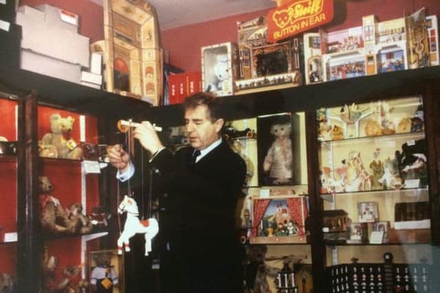 Peter Baldwin in his Covent Garden toy theatre shop