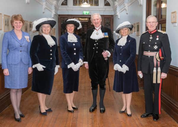 Lord Lieutenant of West Sussex, Mrs Susan Pyper, outgoing High Sheriff of West Sussex Lady Emma Barnard,incoming High Sheriff of West Sussex Mrs Caroline Nicholls DL, incoming High Sheriff of East Sussex Major General John Moore-Bick CBE DL, outgoing High Sheriff of East Sussex Mrs Maureen Chowen and Lord Lieutenant of East Sussex Peter Field. Photo: Andrew Mardell