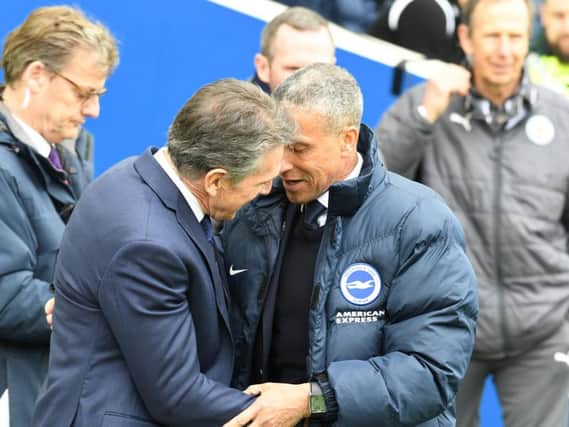 Brighton & Hove Albion manager Chris Hughton and Leicester City boss Claude Puel pre-match. Picture by PW Sporting Photography