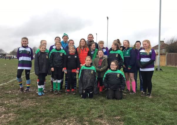 Bognor's rugby girls with Jess Breach