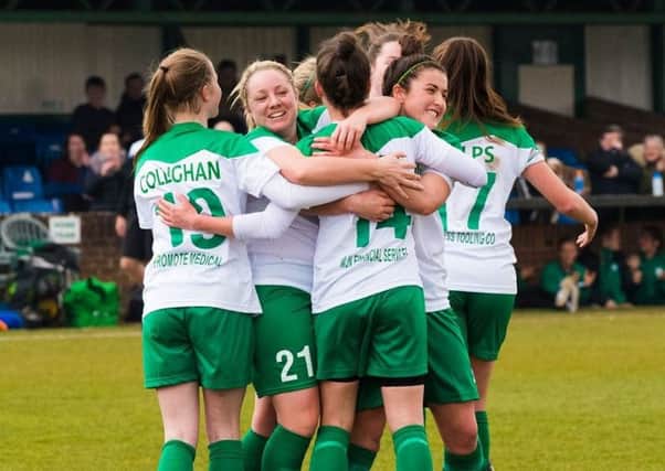 Chi City Ladies celebrate a goal in a recent outing v Gillingham / Picture by Tommy McMillan