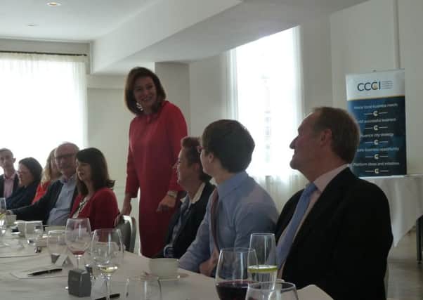 MP Gillian Keegan speaking at a Chichester Chamber of Commerce and Industry event at the Harbour Hotel