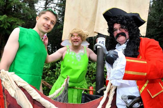 Peter Pan and Tinker Bell teamed up with Captain Hook as they sailed the Jolly Roger round the village.