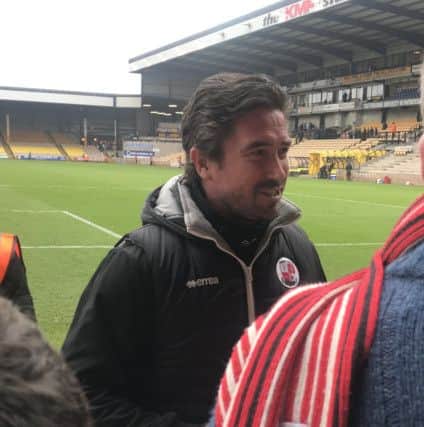 Crawley Town head coach Harry Kewell appreciating the fans' support at Port Vale on Saturday. Picture by Steve Herbert SUS-180804-173348002