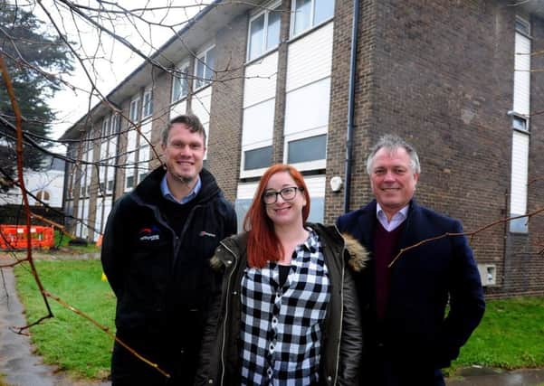 Steve Hodges, project manager for Roffey Homes, April Baker, homelessness services manager, and John Holmstrom, chief executive at the charity