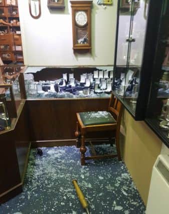 The scene inside Trelfers jewellers after the break-in on Sunday