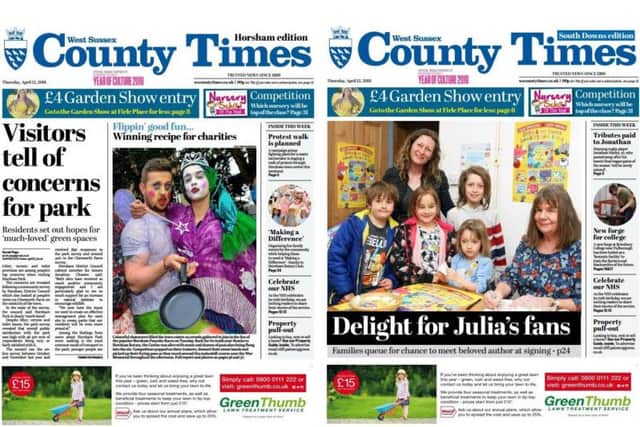 Front pages of the West Sussex County Times (Thursday April 4 edition).