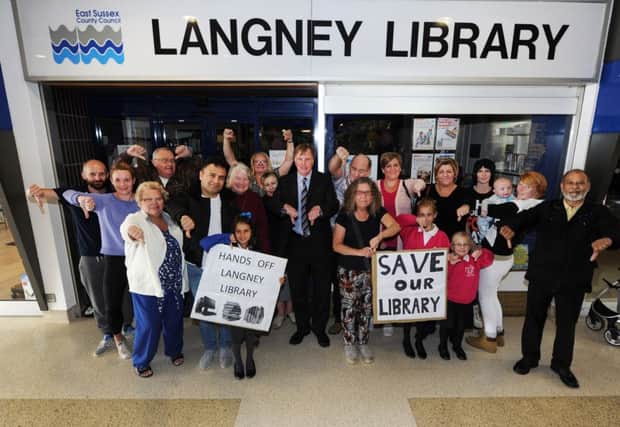 Councillor Alan Shuttleworth with residents campaigning against the closure of Langney Library in Eastbourne (Photo by Jon Rigby)