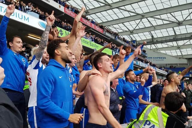 Albion celebrate promotion to the Premier League last year.
