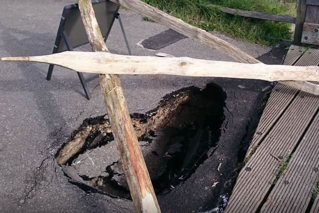 The pot hole at Shoreham Toll Bridge. Photo: Malcolm Bull