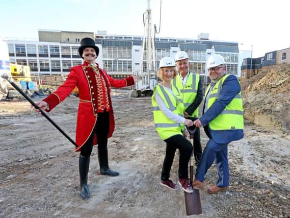 Cllr Warren Morgan and Judith Hibberd from South East Dance put the first spade in the ground, marking the start of construction for The Dance Space
