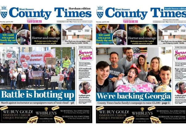 Front pages of the West Sussex County Times (Thursday April 19 edition)