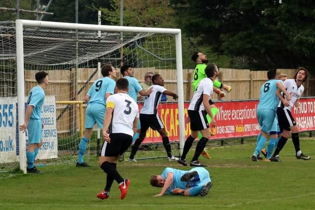 Pagham attack the Eastbourne goal / Picture by Roger Smith