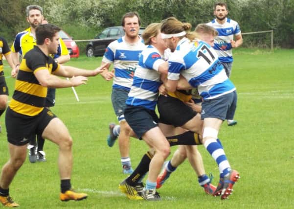 Tom Jones in the tackle for Hastings & Bexhill Rugby Club against Bromley. Picture courtesy Peter Knight